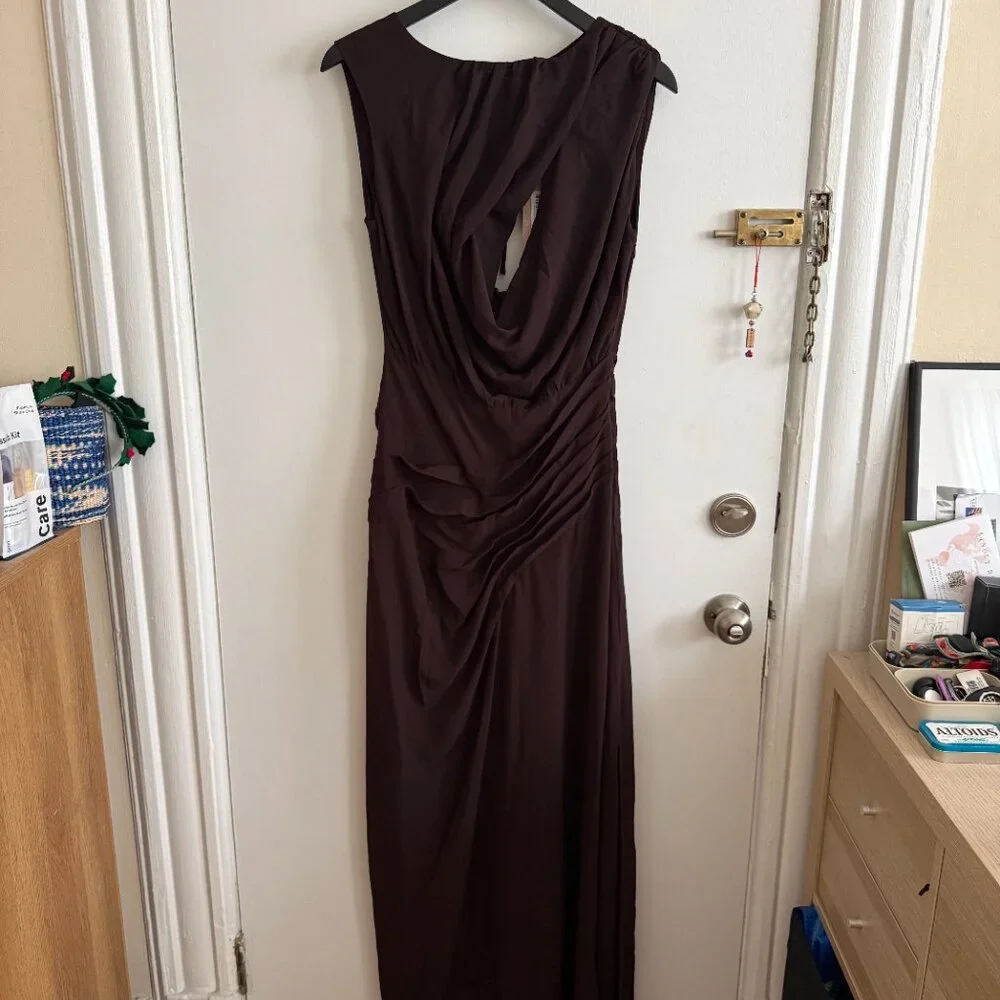 NWT Meshki Orai Chiffon Maxi Dress - Cacao Brown - Picture 3 of 10